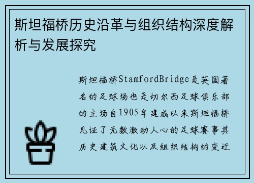 斯坦福桥历史沿革与组织结构深度解析与发展探究